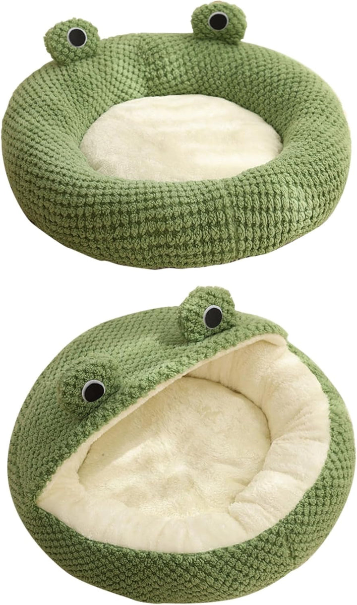 Pat pentru pisici cu broască, lung, de pluș, termic, de iarnă și toamnă, drăguț