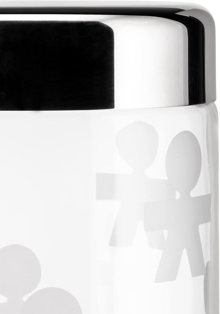 Alessi AKK37 GIROTONDO Borcan de bucătărie din sticlă cu amprentă și capac sigilat din oțel inoxidabil, L 21.6cm, H 10.5cm Cutii depozitare alimente Naty Shop