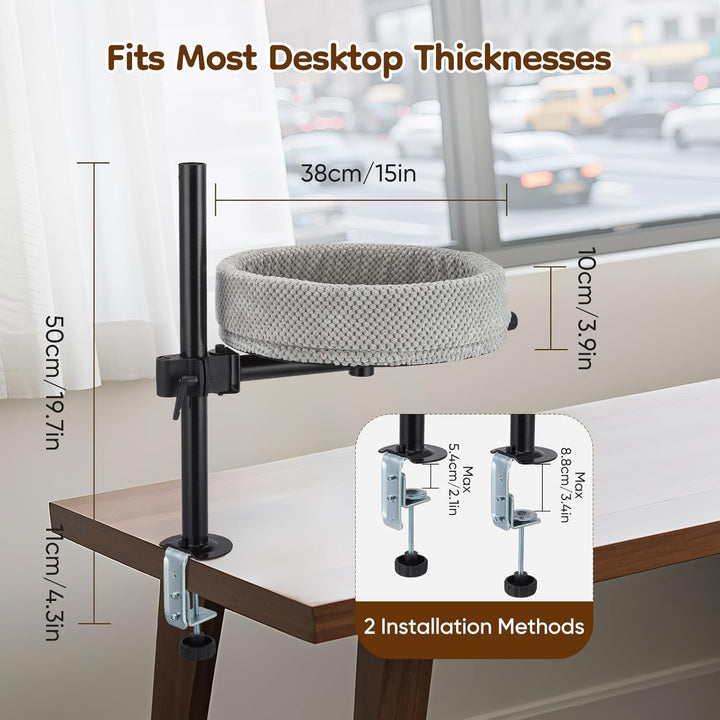 Pat pentru pisici Gjcrafts reglabil pe înălțime pentru birou – Rotativ la 360°, anti-ciupire și economisitor de spațiu, pat de companie pentru pisici cu model de ananas (XL, gri închis)