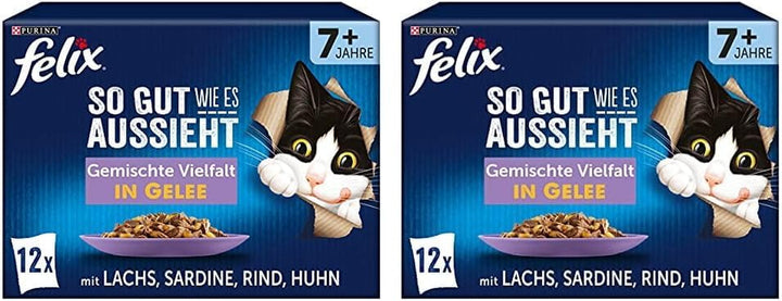 FELIX so Good How It Looks Hrană pentru pisici bătrâne umedă în jeleu, cu pui, pachet de 26 (26 X 85G)