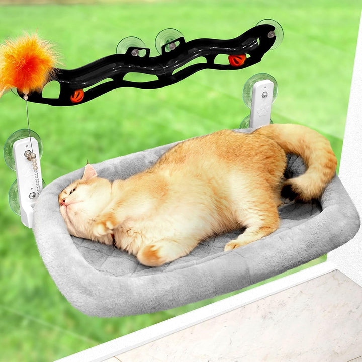 Pat pentru pisici Odoland pentru birou - Rotativ la 360° și reglabil pe înălțime, Hamac moale pentru pisici cu 2 huse lavabile, Loc de dormit pentru pisici la birou - Utilizare pe tot parcursul anului (Gri)