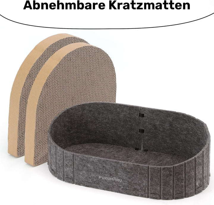 FUKUMARU Zgârietură pentru pisici, carton în formă de canapea, 61 cm, pat reversibil pentru pisici, plăcuțe rotunde de zgâriat din fetru și carton de înaltă calitate, gri închis.