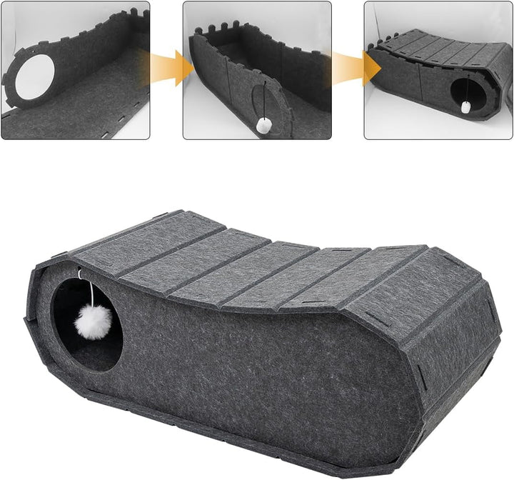 Pat pliabil pentru pisici Beowanzk – Peșteră interioară pentru ascuțirea ghearelor, odihnă, joacă, ascunzătoare acoperită