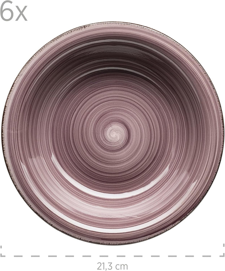 MÄSER 931951 Bel Tempo II, Teller-Set Für 6 Personen Im Modernen Vintage Look, 12-Teiliges Tafelservice, Handbemalt Im Lila Farbton Berry, Steingut Seturi vesela masa Naty Shop