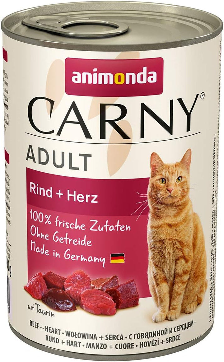 Animonda Carny Adult Hearty Variation (12 X 400 G), hrană umedă pentru pisici adulte, hrană umedă cu 100% ingrediente din carne proaspătă, hrană pentru pisici fără cereale și zahăr