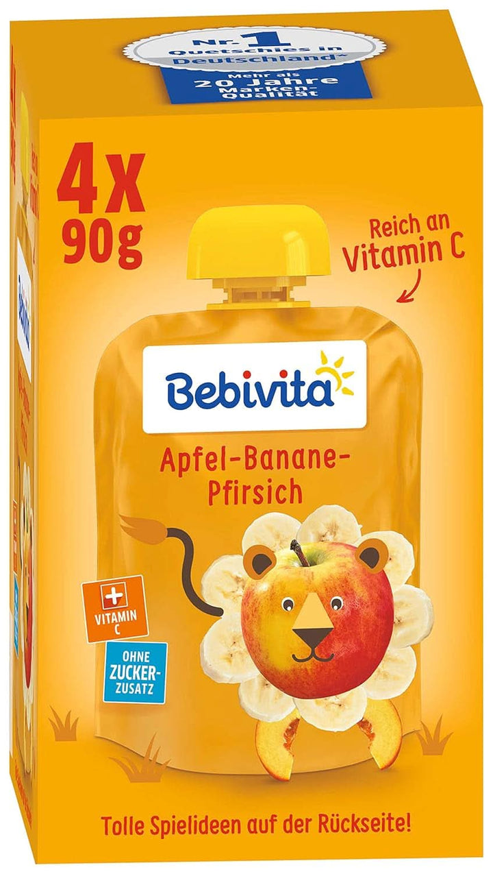 Kids fun fructe și cereale, integrale în mere-banane, pachet de 4 ( 4 X 90 grame ) Mama si Copilul Naty Shop Mere-banane-piersici