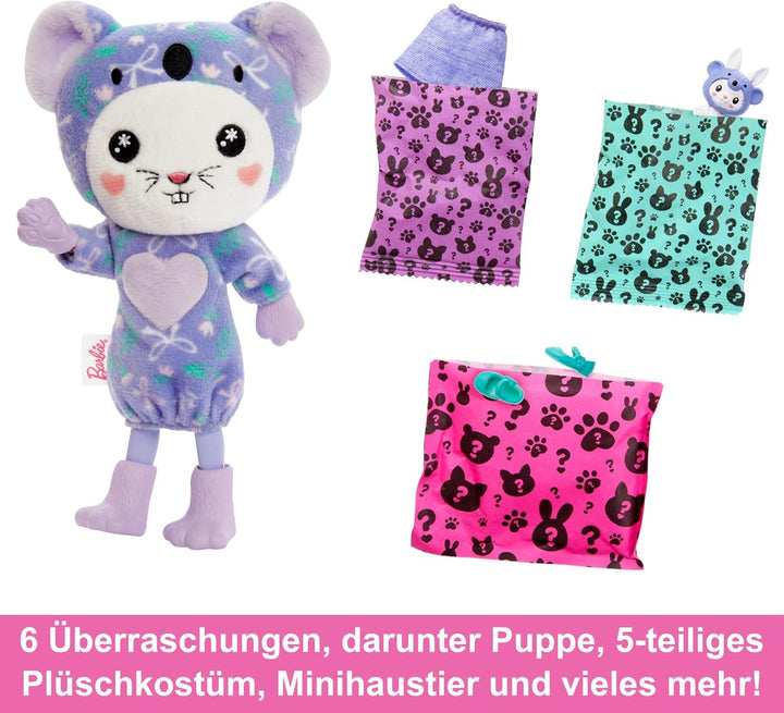BARBIE Cutie Reveal Doll - păpușă Chelsea cu 6 surprize și distracție cu schimbarea culorilor, iepuraș în costum de pluș Koala, jachetă din fleece cu model la modă, pentru copii de la 3 ani, HRK31 Papusi Naty Shop