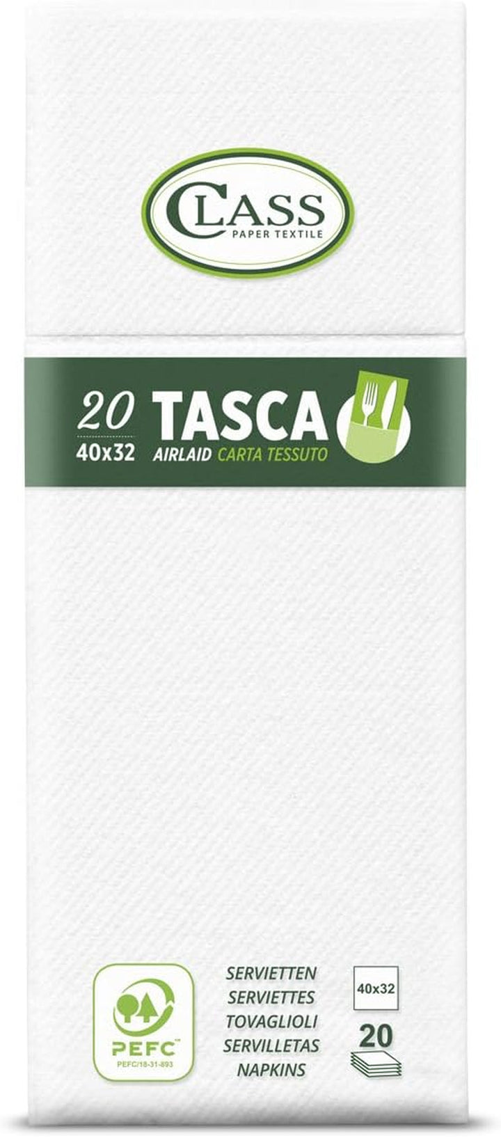 C4032TA-0-PEFC Airlaid șervețel buzunar tacâmuri, hârtie, Bianco, 40X32X0.8 Cm, 20