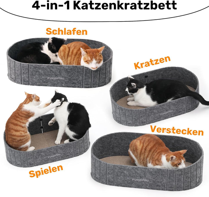 FUKUMARU Zgârietură pentru pisici, carton în formă de canapea, 61 cm, pat reversibil pentru pisici, plăcuțe rotunde de zgâriat din fetru și carton de înaltă calitate, gri închis.