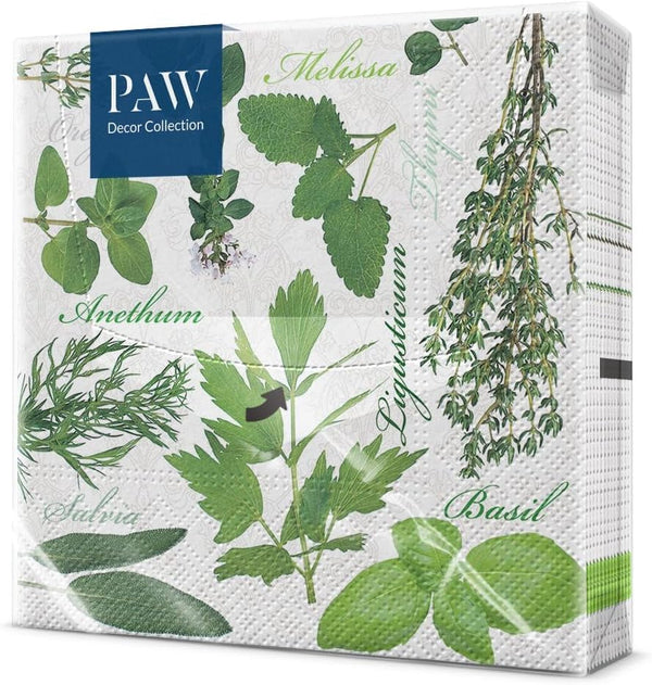 PAW - Șervețele 3 straturi (33 X 33 Cm) I 20 bucăți I Perfect pentru zile de naștere, petreceri, nunți, comuniuni și sărbători I Decorațiuni de masă Șervețele de hârtie colorate - ierburi I aromă de ierburi