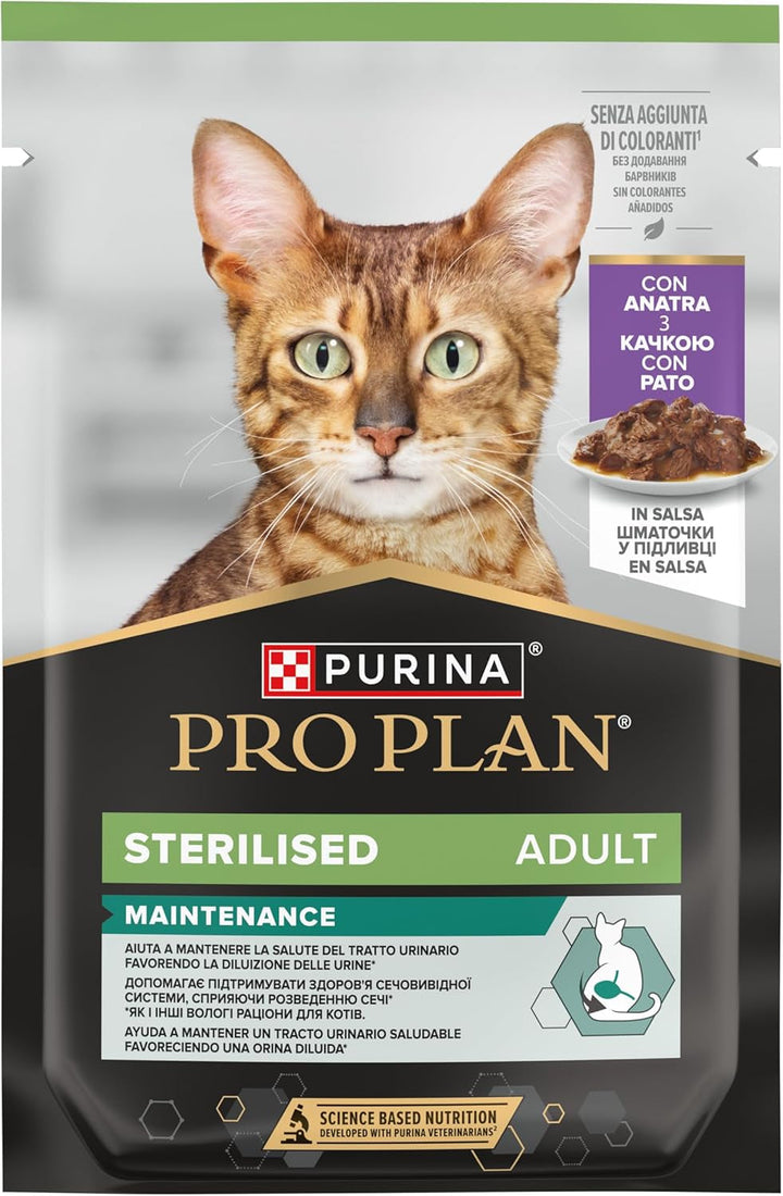 Purina Pro Plan Hrană umedă pentru pisici, sterilizată, bogată în pui și bou, 4 pachete a 10 pungi a 85 g
