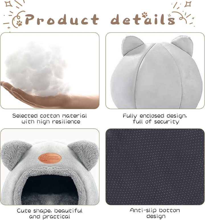 Tokincen Casă lavabilă pentru pisici, peșteră interioară pentru pisici, cu podea antiderapantă și covoraș detașabil, pentru pisici, iepuri, câini și alte animale mici (gri)