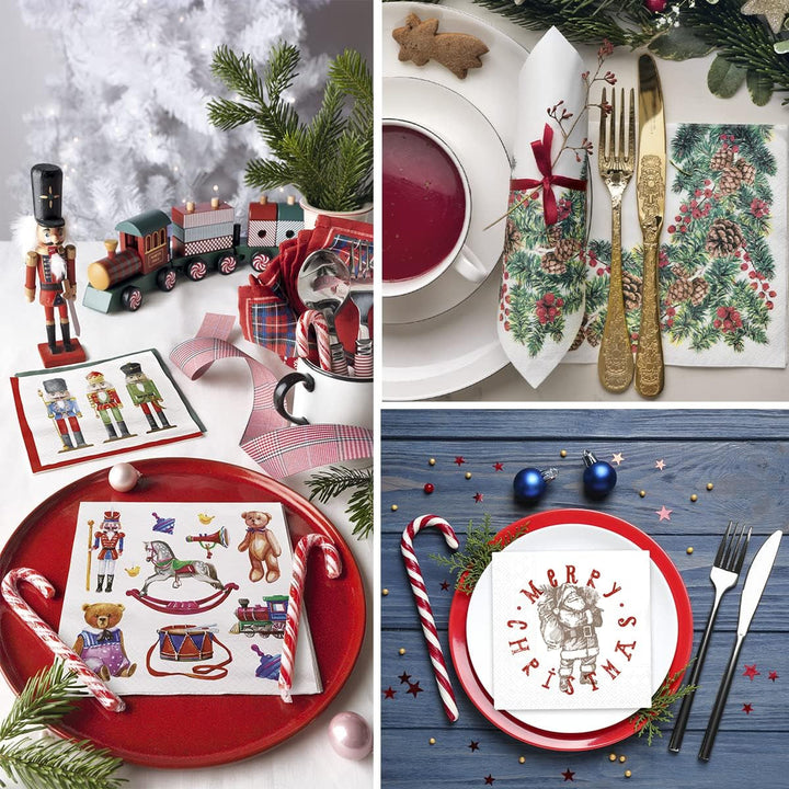 PAW - Șervețele 3 straturi (33 X 33 Cm) I 20 bucăți I Șervețele de hârtie colorate perfecte pentru masa de Crăciun I Șervețele - Crăciun, iarnă, ciulin, lampă I Bullfinch cu lampion