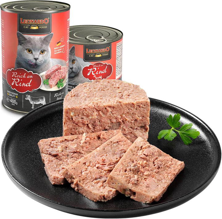 Leonardo Wet Food [6X400G Beef] | Hrană umedă fără cereale pentru pisici | Hrană umedă completă la conservă