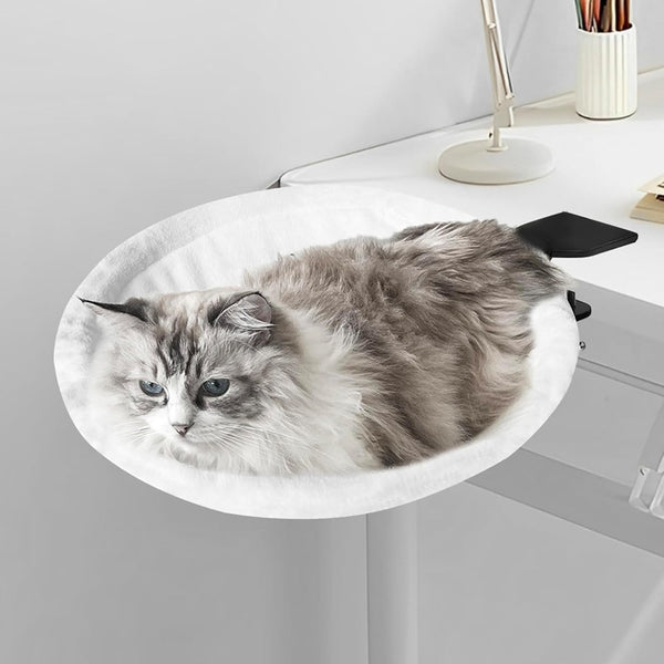Pat de birou pentru pisici, pat de birou extra mare și care economisește spațiu cu o capacitate de încărcare de 23 kg, hamac moale din blană artificială pentru birou și jucători, detașabil și lavabil (alb)
