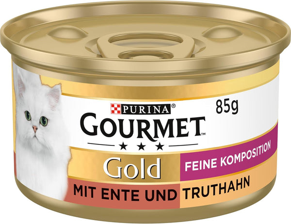 Gourmet Gold Fine Composition Cat Food umedă, cu rață și curcan, 12Pack (12 X 85G)