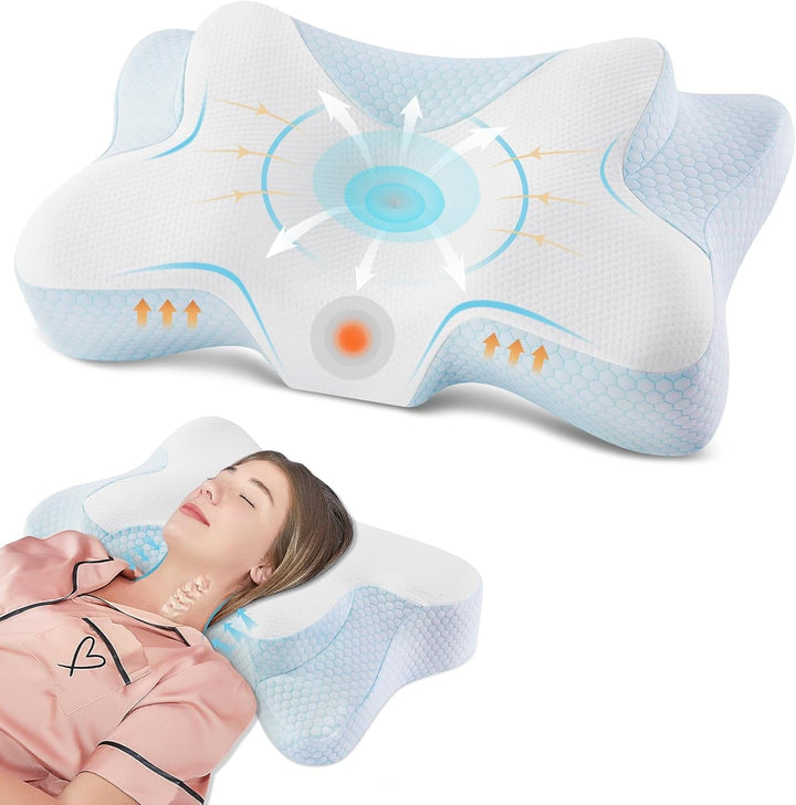 DONAMA gât pernă pernă pernă din spumă de memorie, pernă de dormit pernă de dormit lateral pentru partea din spate și stomac dormitori Perne ortopedice cervicale Naty Shop Albastru 66Ã—37Ã—13Cm
