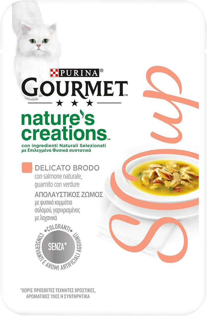 Crystal Delicate Soup Stock For The Cat, cu somon natural, garnisită cu legume, 40 G, 32 bucăți