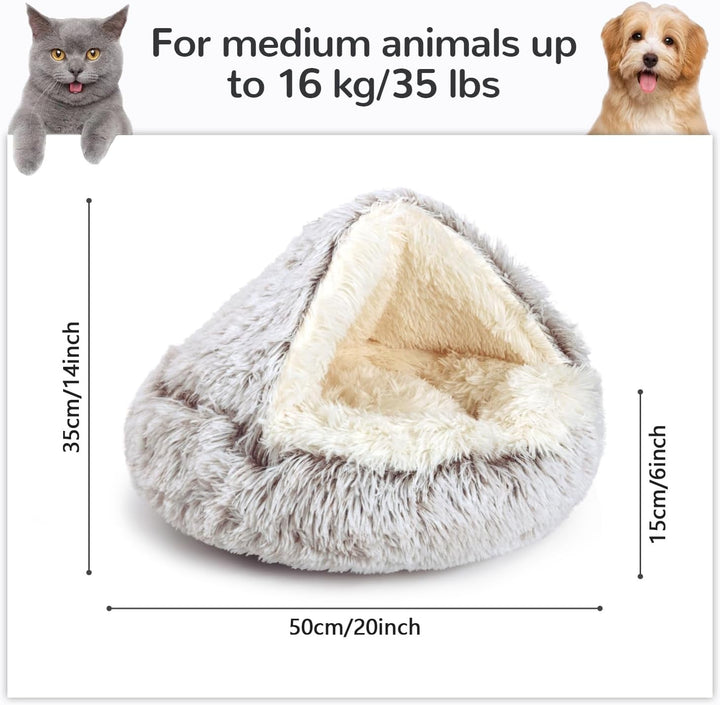 Pat pentru pisici Arquiel, cuib pentru pisici, pat pentru animale de companie, pat pentru câini mici, loc de dormit rotund și moale, lavabil, pufos, cu fund antiderapant și impermeabil (maro, 50 x 50 cm)