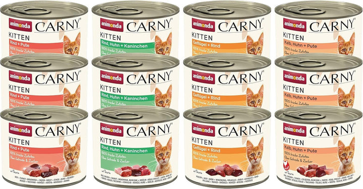 Animonda Carny Kitten Beef, Veal + Chicken (12 X 85 G), hrană umedă pentru pisoi în creștere, hrană pentru pisici fără cereale și zahăr, hrană umedă pentru pisici cu 100% ingrediente proaspete