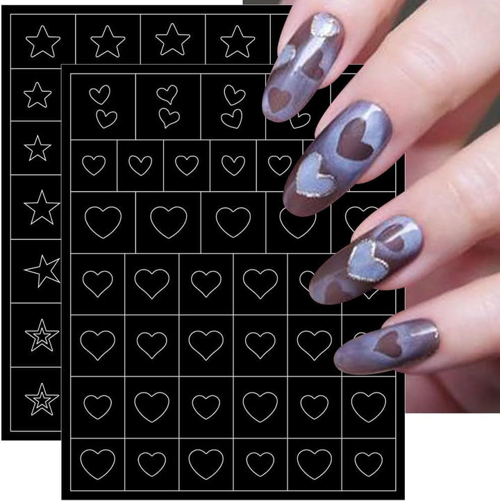 6 foi șablon aerograf unghii autocolante, fluture flacără stele inimă stele unghii autocolante imprimare șablon instrument unghii autocolante autoadezive pentru femei unghii autocolante design unghii artă