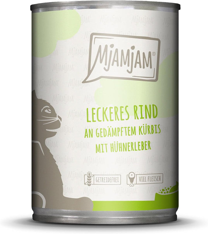 Mjamjam - Hrană umedă premium pentru pisici - Rață și pasăre fină cu morcovi delicioși, 1 pachet (1 X 400 G), fără cereale cu extra carne