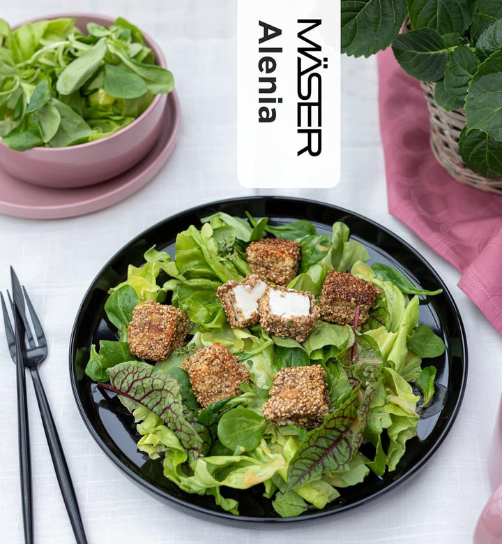 MÄSER 931961 Serie Alenia, Geschirr Set Für 4 Personen in Modernem Skandinavischem Design, 16-Teiliges Kombiservice Aus Keramik in Schwarz, Steinzeug Seturi vesela masa Naty Shop