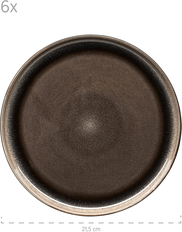 MÄSER 934020 Serie Niara, Modernes Geschirr Set Für 6 Personen in Aufregendem Vintage Look, 18-Teiliges Frühstücksgeschirr Service Aus Keramik in Grau Und Schwarz, Steinzeug Seturi vesela masa Naty Shop