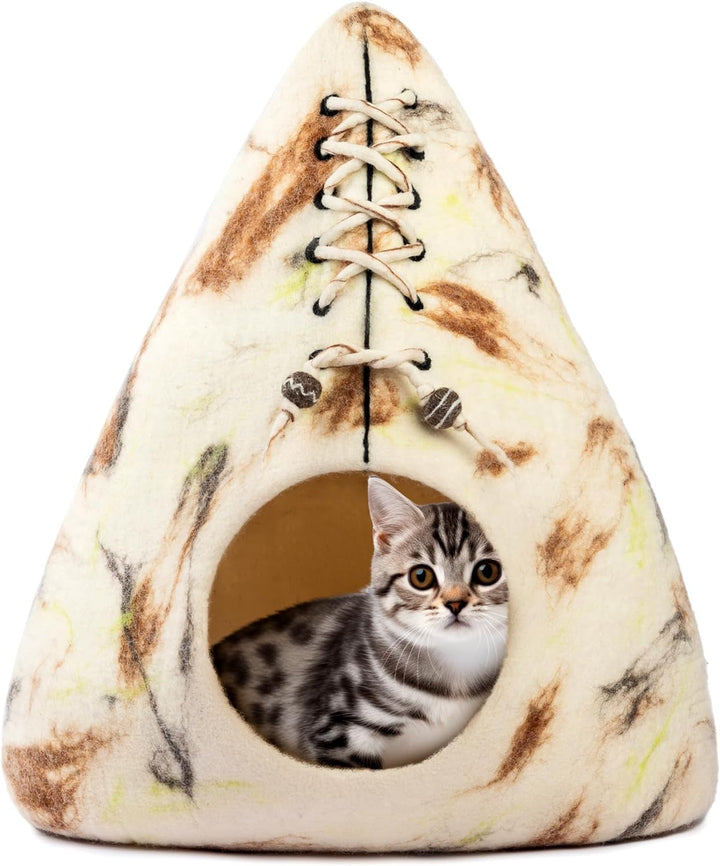 Woolygon - Seria Pisici Sălbatice - Peșteră pentru Pisici din Lână, Fabricată Manual din 100% Lână Merinos, Peșteră Ecologică din Fetru pentru Pisici și Pisici de Interior