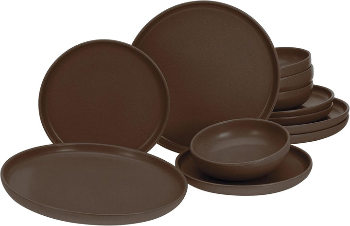 Creatable, 22979, Serie Uno BLACK, 12-Teiliges Geschirrset, Teller Set Aus Steinzeug, Spülmaschinen- Und Mikrowellengeeignet, Made in Portugal Seturi vesela masa Naty Shop Braun Tafelservice 12 Teilig