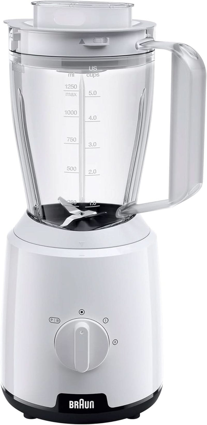 Braun Powerblend 1 JB1050WH - Standmixer Mit 1,5 L Glas-Mixaufsatz, Küchenhelfer Zum Zerkleinern, Pürieren & Mixen, Ice-Crush-Funktion, 2 Geschwindigkeiten, 600 Watt, Weiß Bucatarie Naty Shop Weiß Standard-Mixaufsatz