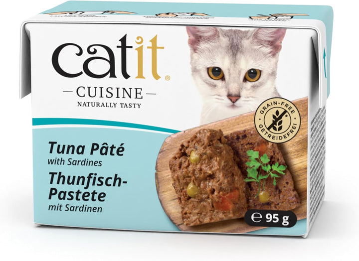 Catit Cuisine - Hrană umedă premium pentru pisici - Pateu cu ton și sardine, Hrană completă, 95G, Fără cereale, Conținut ridicat de pește