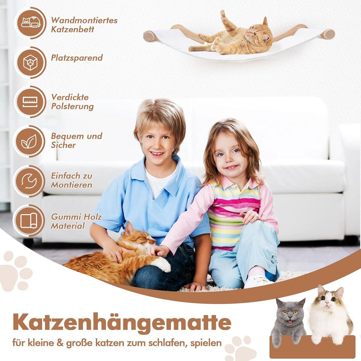 Suport de perete pentru hamac pentru pisici, set de perete de cățărat din lemn masiv cu scări pentru pisici - Pat stabil pentru pisici, mobilier pentru pisici care economisește spațiu, pentru dormit, cățărat și odihnă (Hamac pentru pisici)