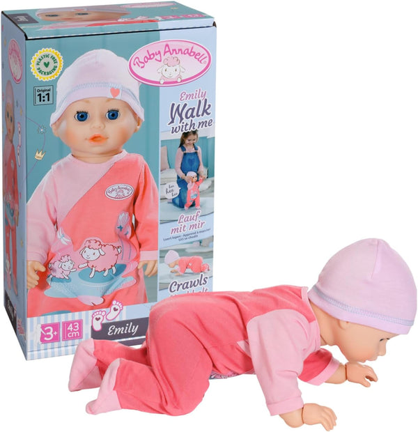 Baby Annabell Emily Run With Me 43cm, păpușă care se târăște și merge, cu funcție de sunet, rochiță și pălărie roz, 710623 Zapf Creation Papusi Naty Shop Titlu implicit