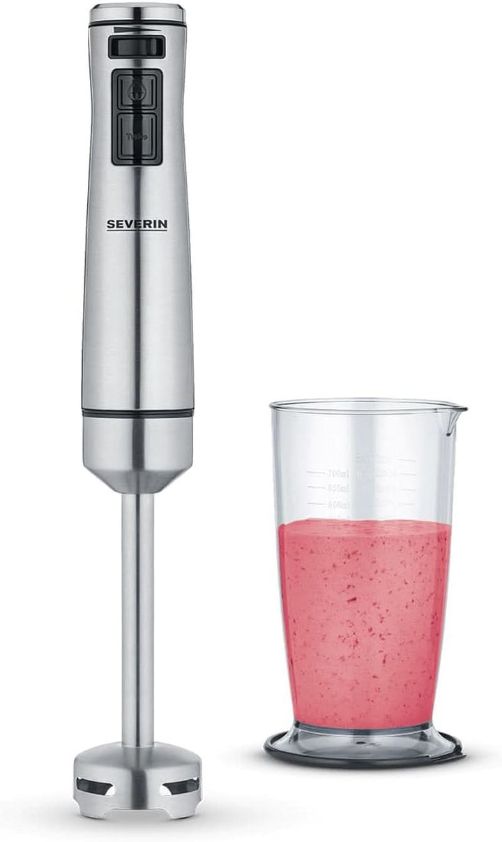 SEVERIN Kabelloser Stabmixer Mit Premium-Set, Abnehmbarer Mixstab, Mit Pürierstab, Multizerkleinerer, Mixbehälter, Kartoffelstampfer & Schneebesen, Schwarz/Edelstahl-Gebürstet, SM 3775 Mama si Copilul Naty Shop 1.000 W Inkl. Mixbehälter