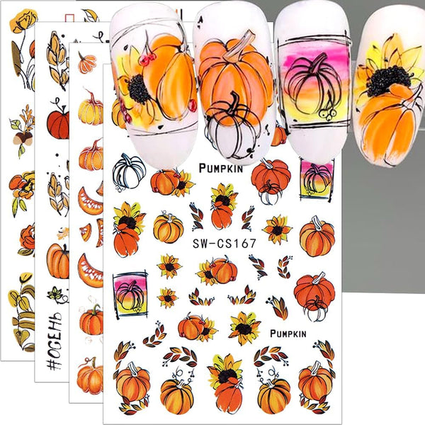 3D toamna unghii autoadezive frunze dovleac unghii autocolante linie geometrică flori unghii autocolante Ziua Recunoștinței design unghii autocolante toamna dovleac unghii autocolante accesorii unghii artă unghii