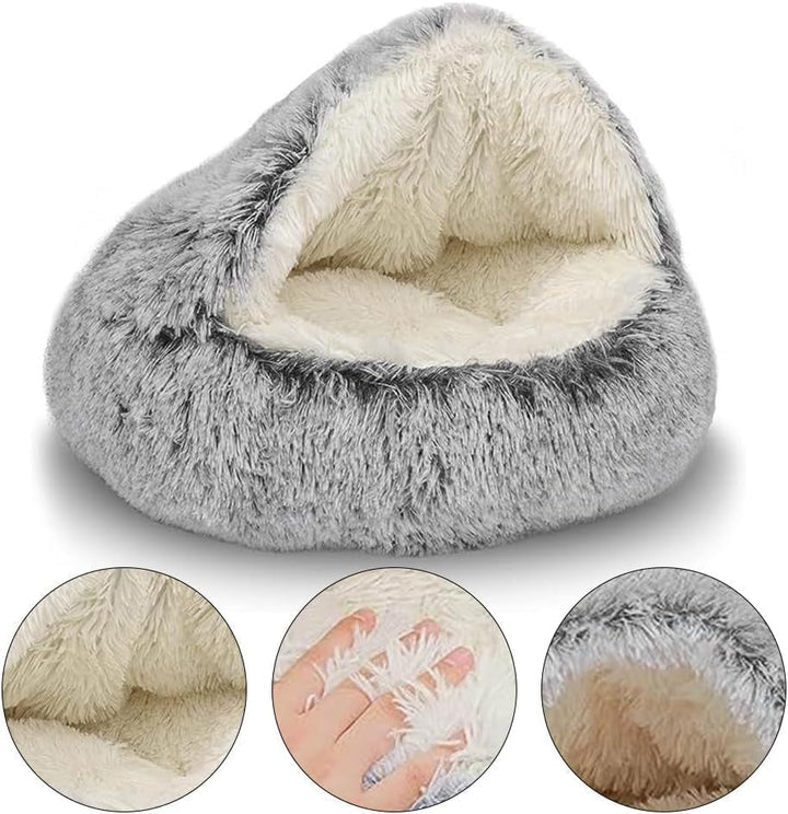 Pat pentru pisici 50CM, pufos și drăgălaș pentru câini, pat rotund pentru animale de companie, pat pentru pisici, peșteră pentru iarnă, pat semi-închis în formă de gogoașă, mare, potrivit pentru câini și pisici