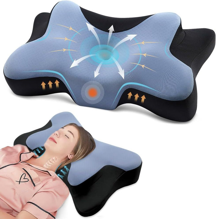 DONAMA gât pernă pernă pernă din spumă de memorie, pernă de dormit pernă de dormit lateral pentru partea din spate și stomac dormitori Perne ortopedice cervicale Naty Shop Albastru+negru 66Ã—37Ã—13Cm