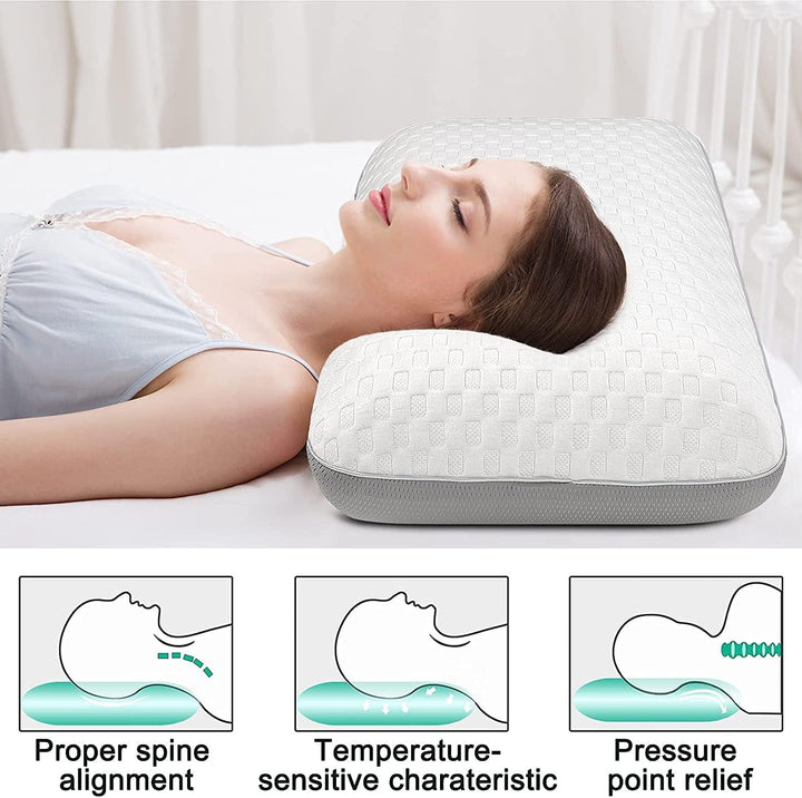 Fityou Pernă din spumă de memorie, pernă de sprijin pentru gât, pernă ergonomică de dormit, pernă de răcire, design cu două fețe, capac de pernă lavabil (67.5X40X13Cm) Perne ortopedice cervicale Naty Shop