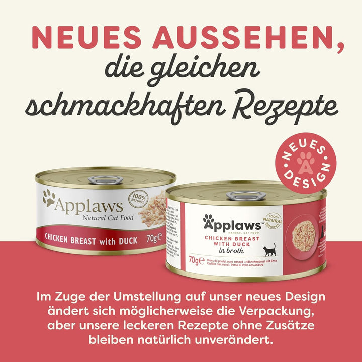 Applaws Premium Natural Cat Food Wet, pui cu rață în bulion, cutie 70G (24X70G)