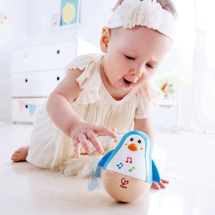Jucărie muzicală Baby Einstein Magic Touch cu tambur din lemn, pentru vârsta de 6 luni și mai mult & Hape Penguin Musical Wobbler , Wobbling Melody colorat, Roly-Poly Toy pentru copii de 6 luni și mai mult Jucarii Bebe Naty Shop