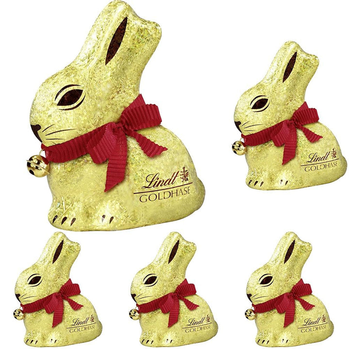 Lindt Schokolade GOLDHASE Glamour Edition Gold | 100 G GOLDHASE | Premium Vollmilch-Schokolade in Hasenform Zu Ostern | Osterschokolade | Schokoladengeschenk | Schokoladenhase | Osterhase Naty Shop 100 G (5Er Pack)