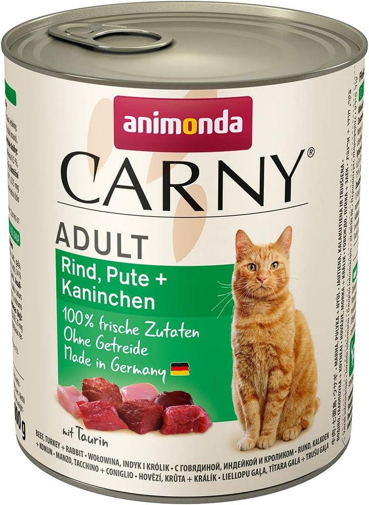 Animonda Carny Adult Hearty Variation (12 X 400 G), hrană umedă pentru pisici adulte, hrană umedă cu 100% ingrediente din carne proaspătă, hrană pentru pisici fără cereale și zahăr