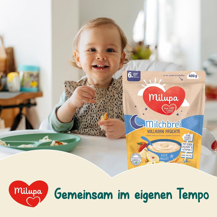 Milupa Milk Porridge Wholemeal Fruits - Terci pentru copii fără ulei de palmier, de la 6 luni - 4 X 400 G (pachet de 2) Mama si Copilul Naty Shop