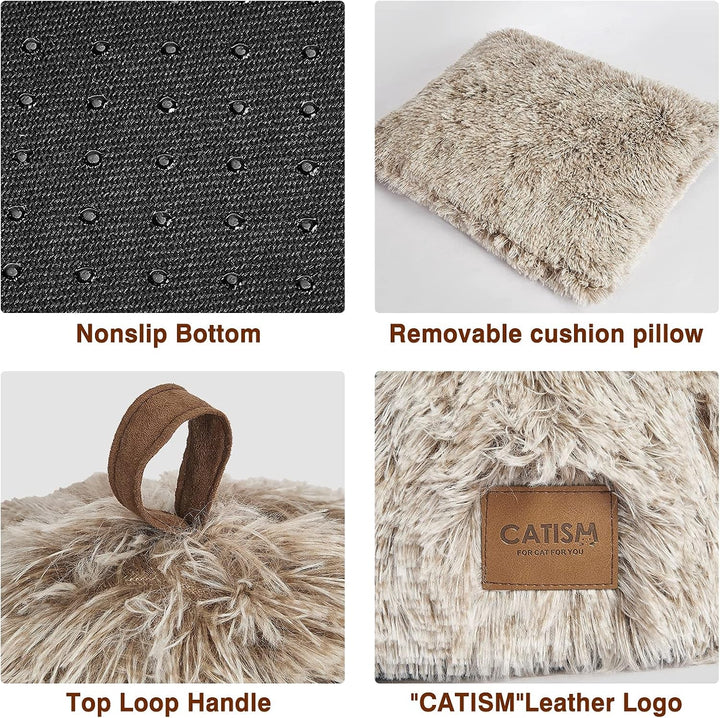 CATISM Pat pentru pisici Loc de dormit lavabil pentru pisici Peșteră pentru pisici Pernă de pluș pentru pisici Casă pentru pisici Pernă pufoasă pentru pisoi Pat pentru cățeluș Pat pentru animale de companie Cafea