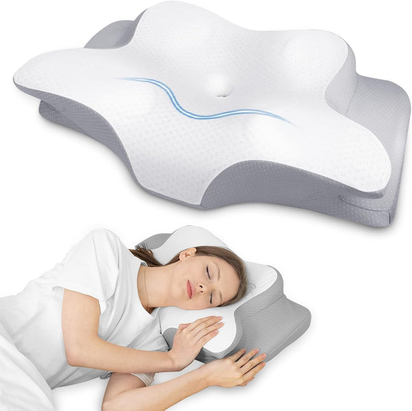 HOMCA Neck Pillow Pillow, Memory Foam Ergonomic Pillow 3D Cooling Pillow Cover For Supine, Side or Prone Position, 62 X 41 X 9.5/12.5 Cm Perne ortopedice cervicale Naty Shop Gri