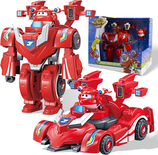 Super Wings EU770351 - Super Robot Suit Jett, aprox. 18 cm înălțime figurină de joacă transformabilă, costum de robot 2 în 1 și super mașină, pentru copii de la 3 ani în sus, Roșu Action figures Naty Shop Jett Bot