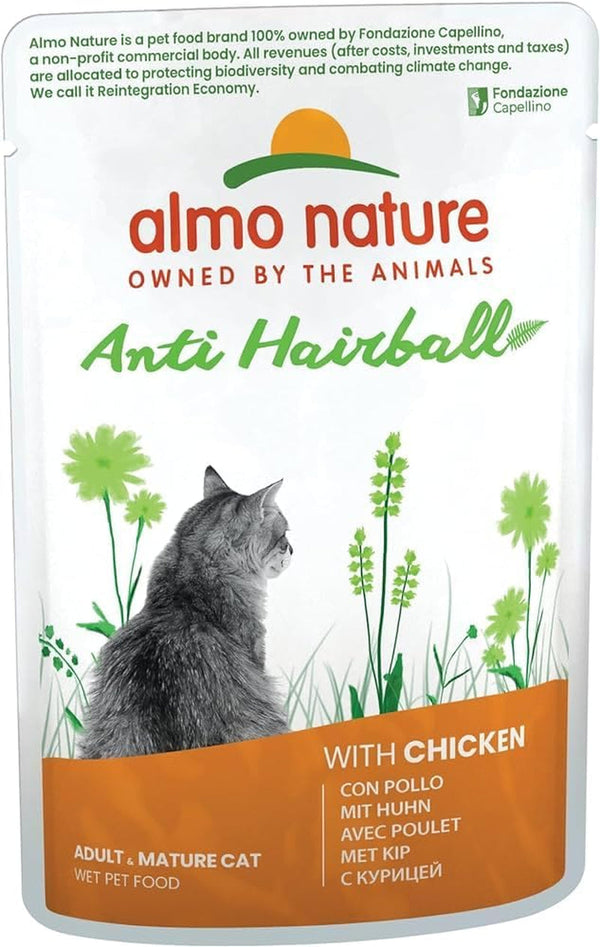 Almo Nature Holistic Anti-Hairball - hrană umedă pentru pisici adulte - cu pui - 70G, pachet de 30