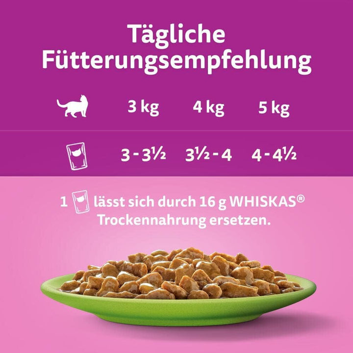 Whiskas Senior 7+ Hrană umedă pentru pisici Mixed Selection in Sauce, 48 de pliculețe, 12X85G (pachet de 4) - Hrană umedă de înaltă calitate, pentru pisici de 7 ani și mai în vârstă