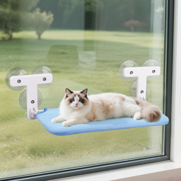 Șezlong pentru pisici cu 6 ventuze, Șezlong pentru pisici, Pat pentru pisici, Pervaz pentru pisici, Hamac pentru pisici cu ventuze stabile, Șezlong pliabil pentru pervaz pentru pisici, Încărcare 25 KG, Lavabil 60 × 30 cm